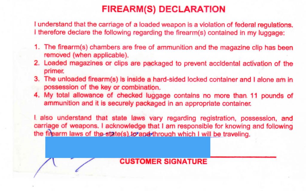 Firearm Declaration Slip